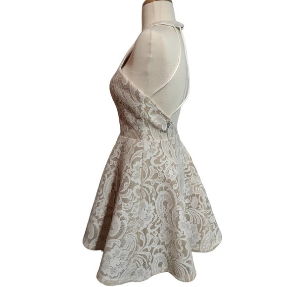 Windsor cream lace over beige formal mini dress sleeveless open back woman med - Picture 2 of 10